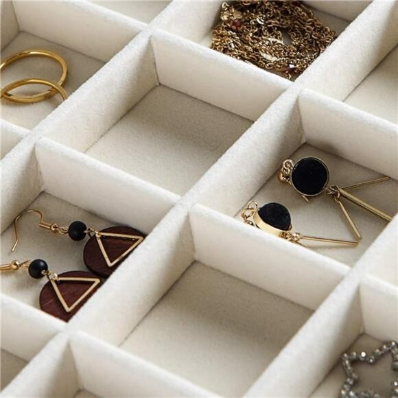 Velvet Jewelry Organizer Tray with Lid Earring Ring Holder Drawer Insert Box - Picture 6 of 7